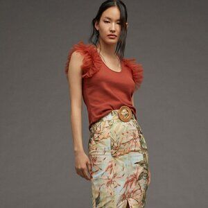 Bailey 44 Top Sleeveless Tulle XL NWT Sleeves Ruffle Ribbed Stretch Knit Orange